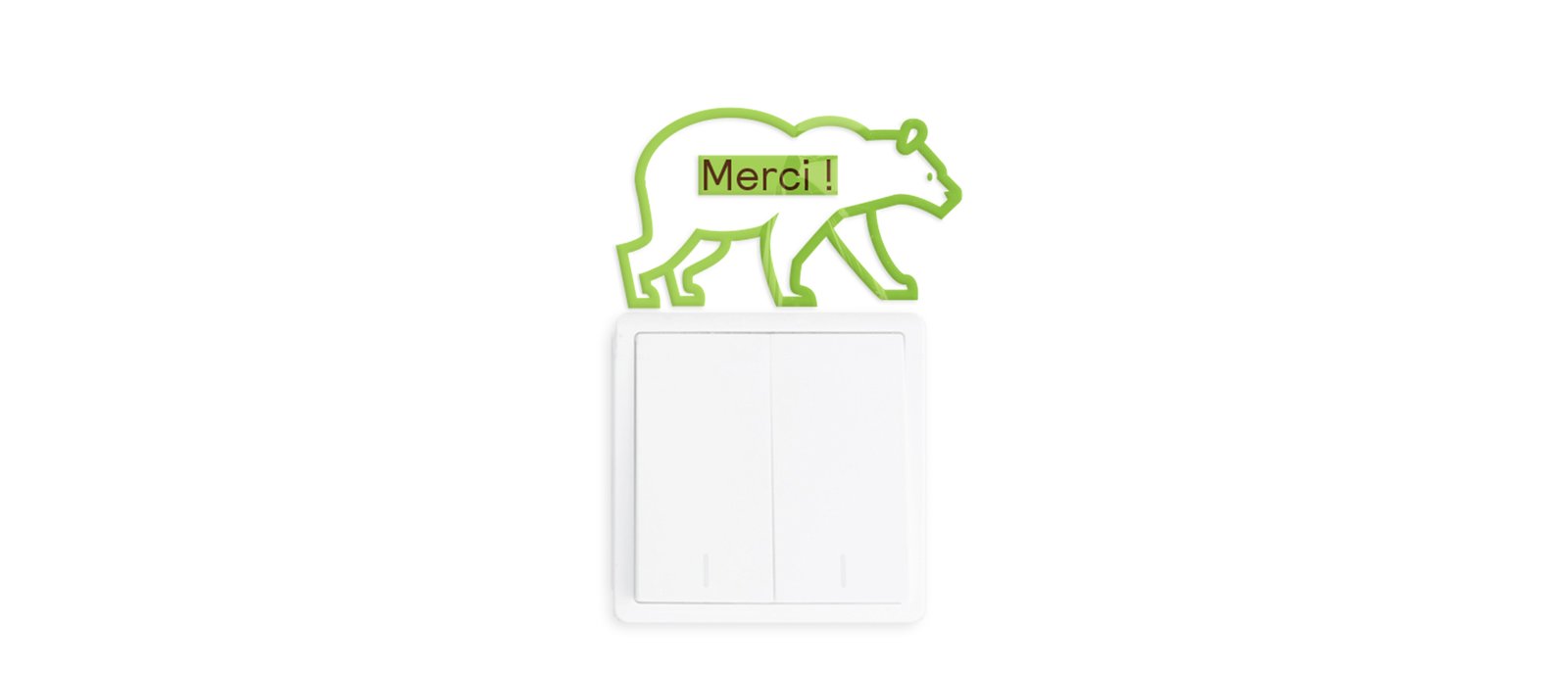 MOCKUP Nudge interrupteurépaiswide Image d'un sticker d'ours disant merci au dessus d'un interrupteur