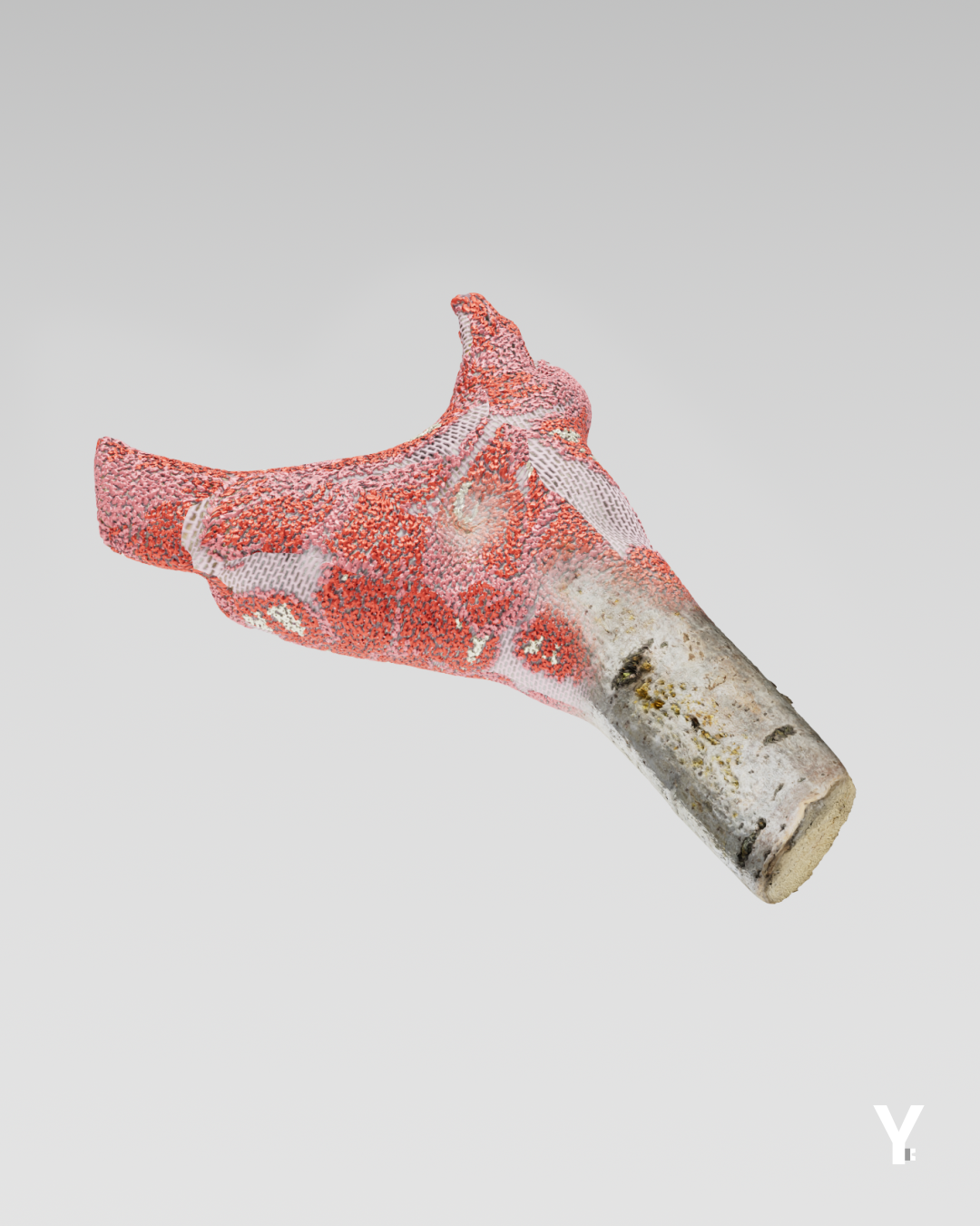 computer generated image of a branch transforming into flowery fabric