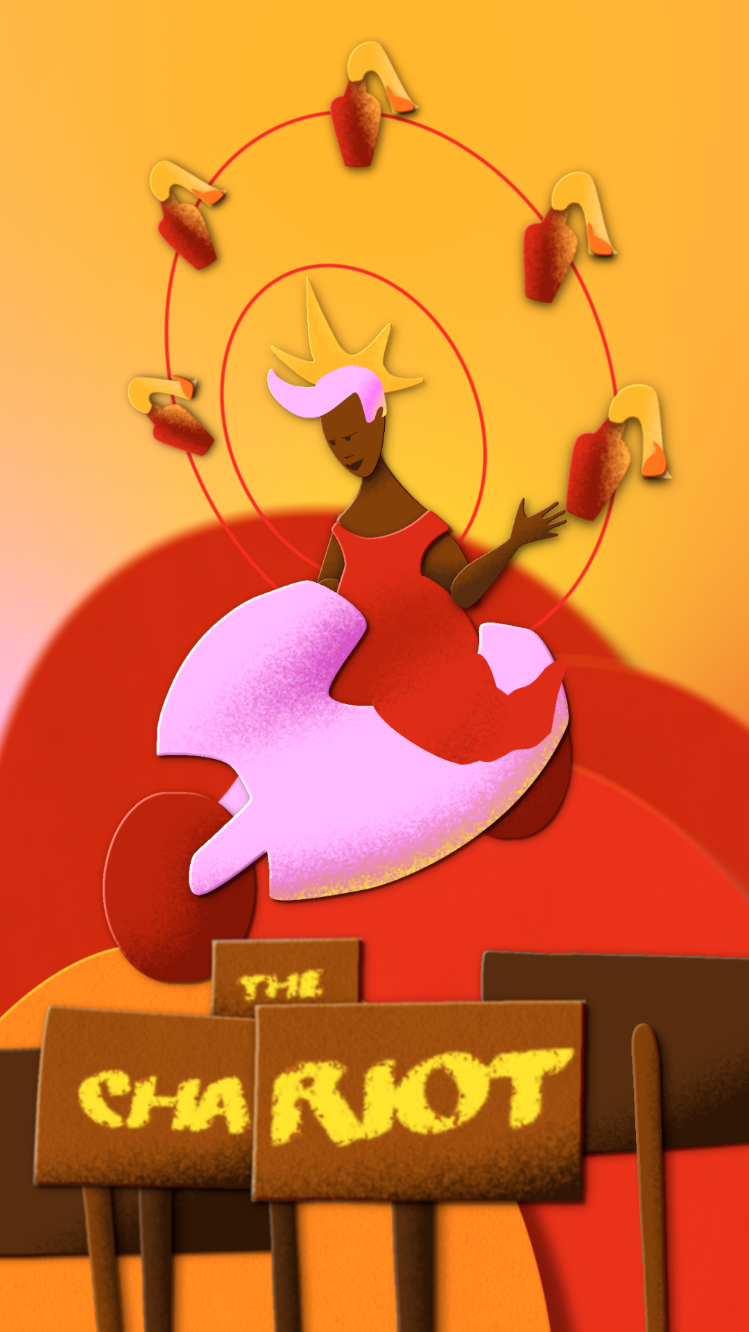 woman on bike with molotov cocktails in the paper animation style