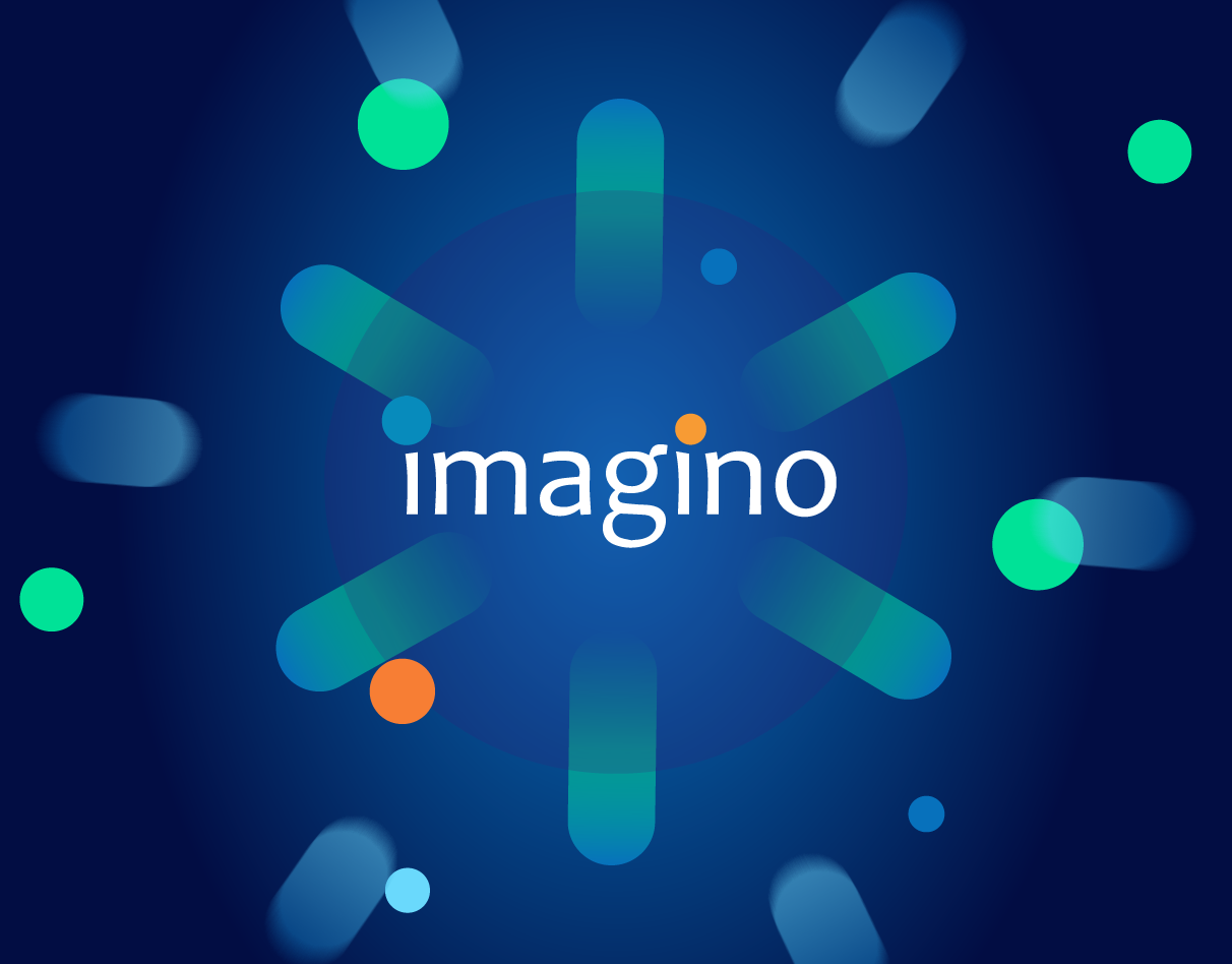 vector image of an a colorful explosion of shapes with the word imagino in the center