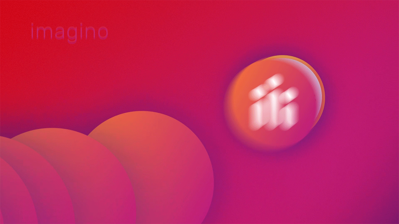 Imagino GIF suns animated gif of cercles moving and the sentence "imagino reinvents marketing campaign management"