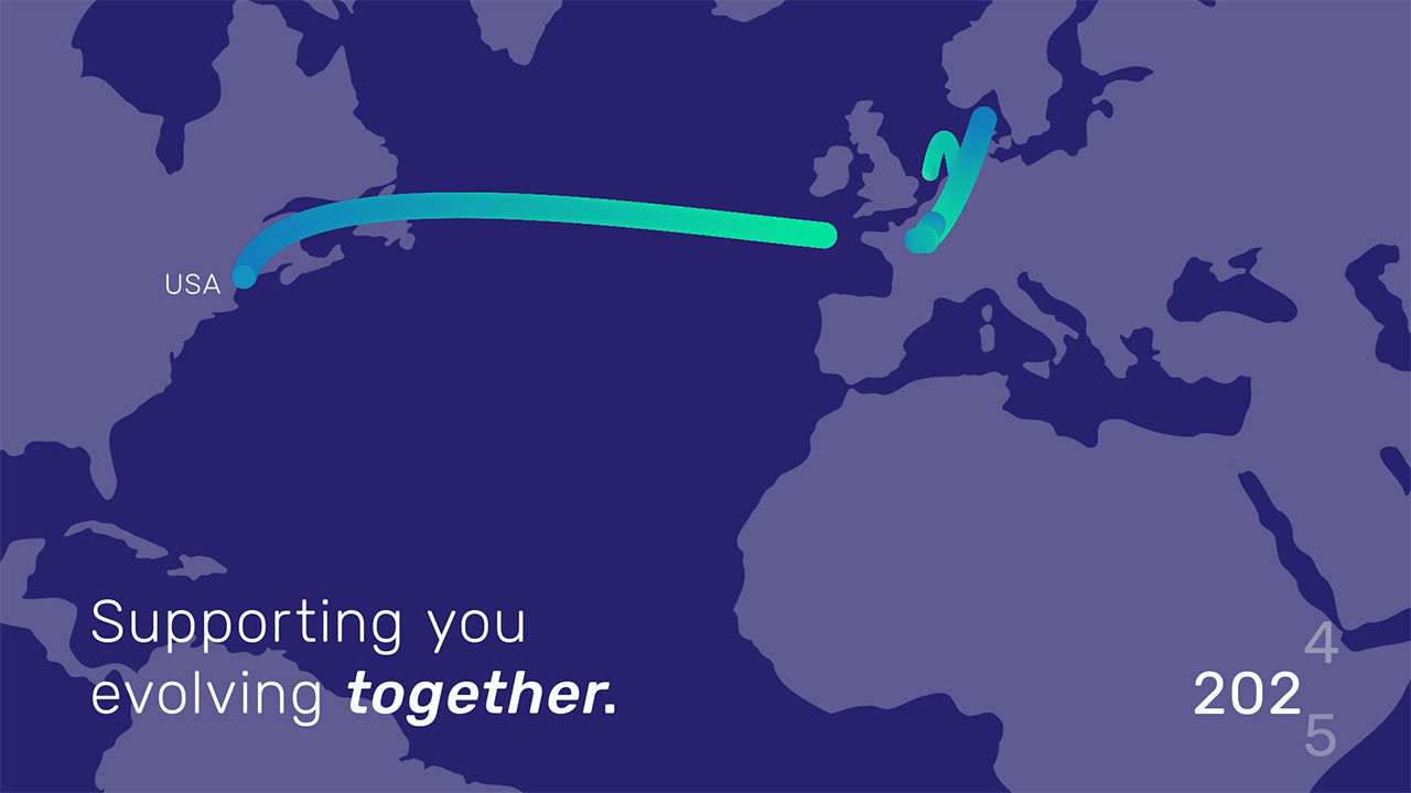Imagino GIF map animated gif of a map with lines unfolding from Paris to the world